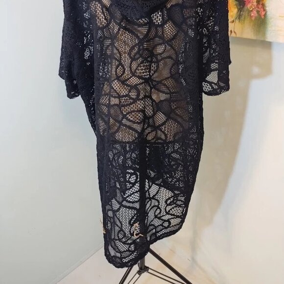Catherine’s Black Beach Swimsuit Cover Up Sheer 2x 22/24w Zip Up Hooded Womens - Picture 9 of 10
